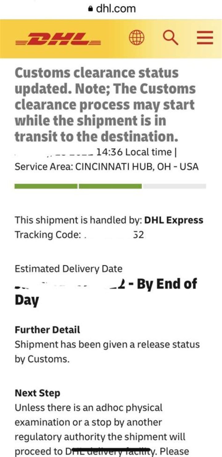 What does it mean when DHL says customs status updated?